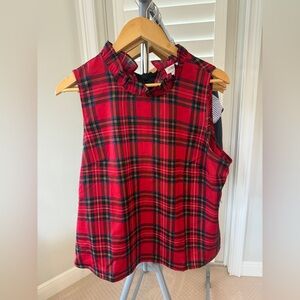 J. Crew Red Plaid Ruffle Neck Blouse